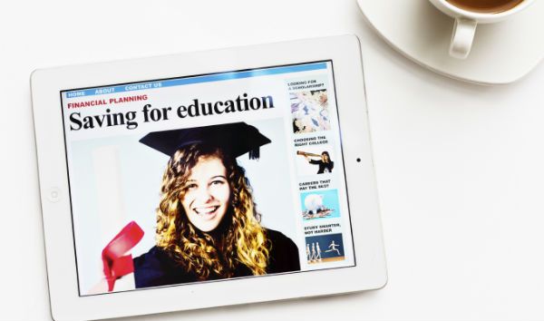 tablet image of student focused on saving money to graduate